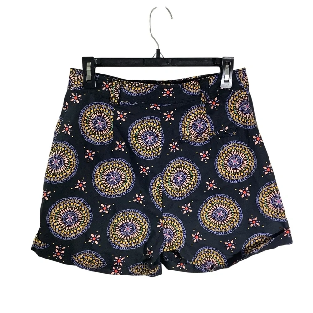 Anthropologie Maeve High Waist Patterned Cuffed Shorts - Navy and Gold